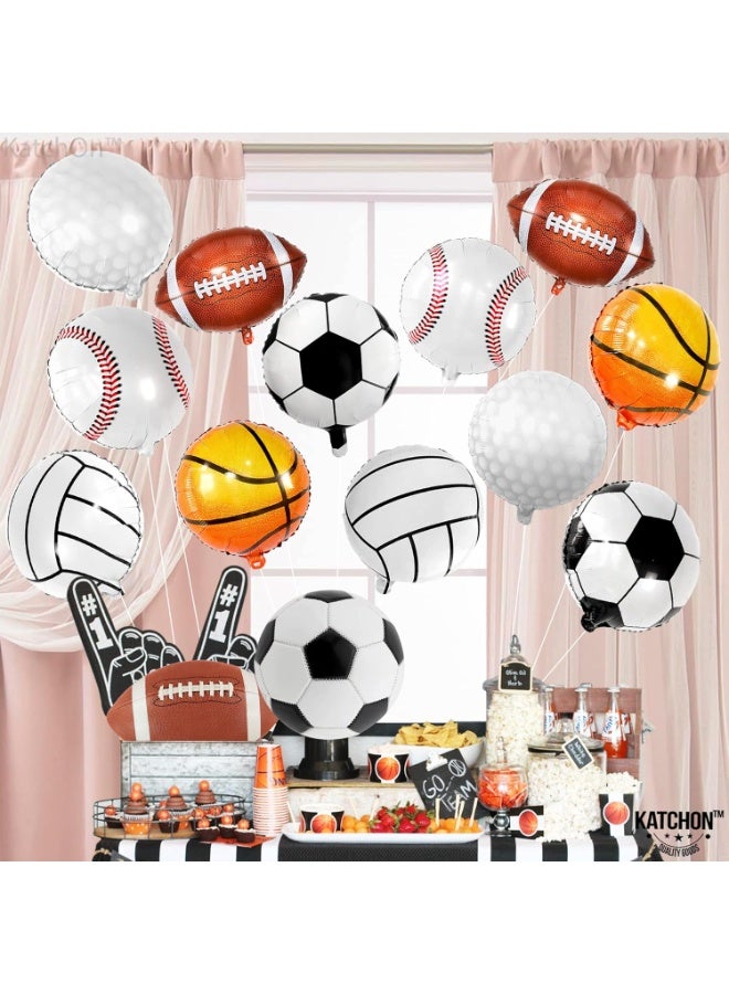 KATCHON Huge Mylar Sports Balloons - 18 Inch, Pack of 12 | All Sports Birthday Party Decorations | Soccer, Golf, Football, Basketball Balloons | All Star Baby Shower Decorations - Image 2